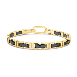 18k Yellow Designer Gold Black Ceramic Rectangle Link Chain Bracelet