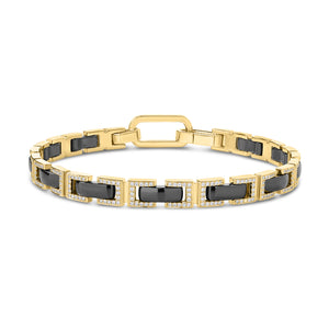18k Yellow Designer Gold Black Ceramic And Diamond Rectangle Link Chain Bracelet