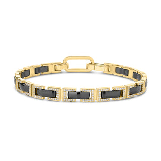 18k Yellow Designer Gold Black Ceramic And Diamond Rectangle Link Chain Bracelet thumbnail