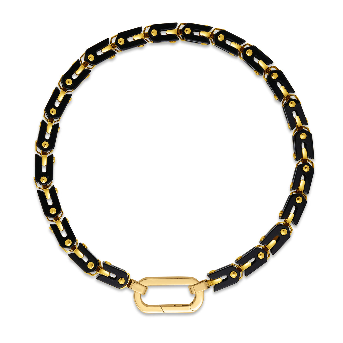 18k Yellow Designer Gold Black Agate Squared Link Chain Bracelet