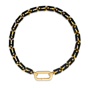 18k Yellow Designer Gold Black Agate Squared Link Chain Bracelet