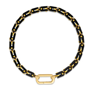 18k Yellow Designer Gold Black Agate Squared Link Chain Bracelet thumbnail