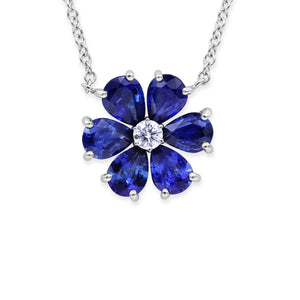 Platinum Sapphire Diamond Flower Pendant