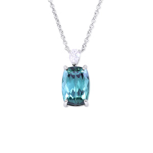 Platinum Cushion Tourmaline Pear Diamond Pendant