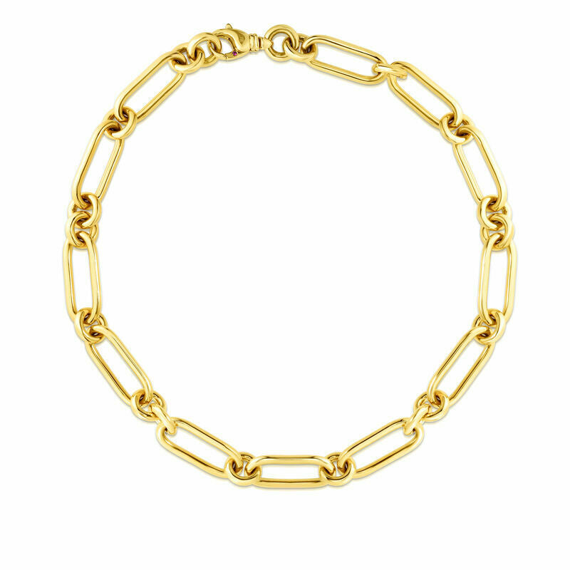 18K YELLOW DESIGNER GOLD OVAL & ROUND LINK NECKLACE