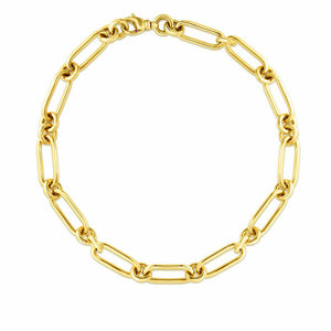 18K YELLOW DESIGNER GOLD OVAL & ROUND LINK NECKLACE