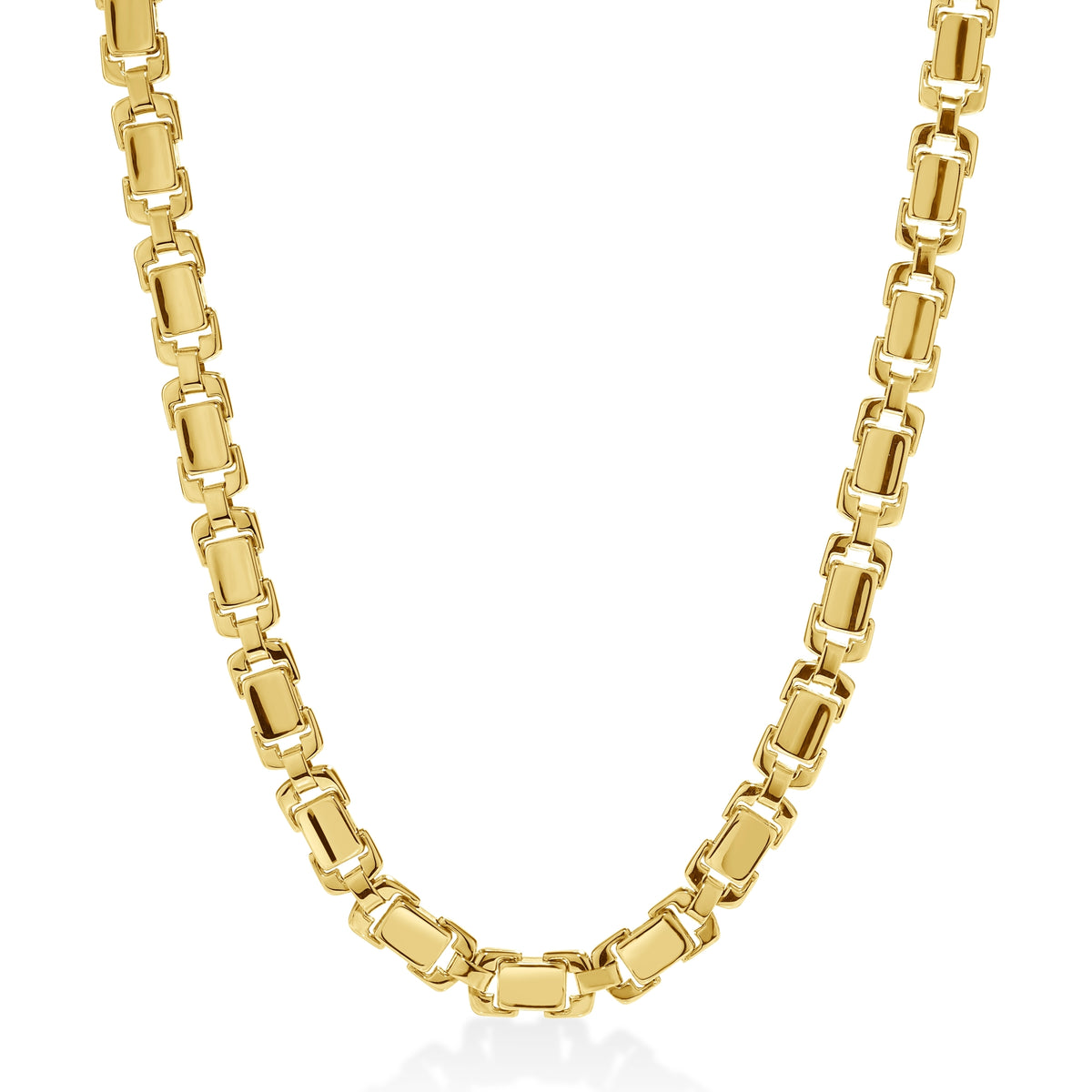 18k Yellow Designer Gold Flattened Rectangular Link Chain Necklace