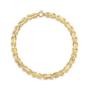 18k Yellow Designer Gold Flattened Rectangular Link Chain Bracelet