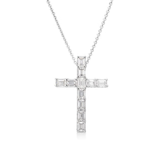 18k White Gold Classic Diamond Emerald Cut Eternity Cross Necklace: Fg Vs-si thumbnail