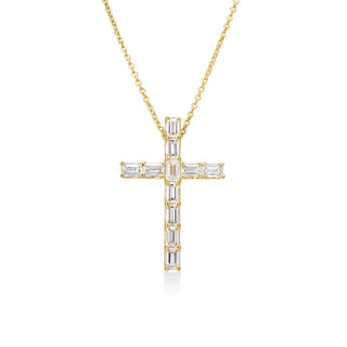 18k Yellow Gold Classic Diamond Emerald Cut Eternity Cross Necklace: Fg Vs-si thumbnail