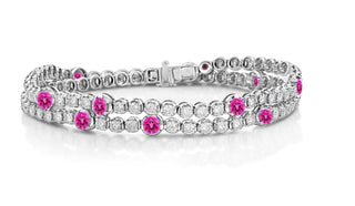 18k White Gold Classic Diamond Double Wrap Pave Diamond & Pink Sapphire Bracelet & Choker thumbnail