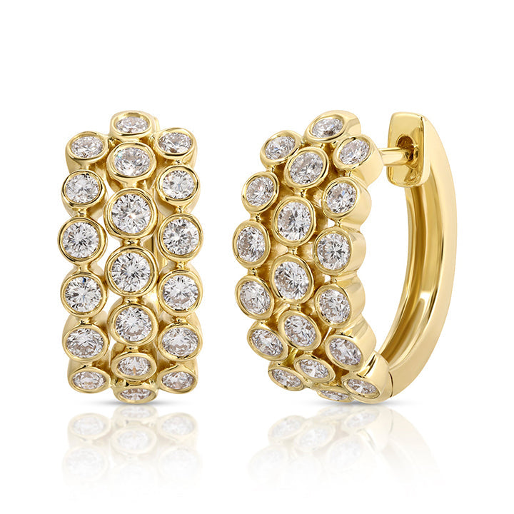 3 Row Bezeled Diamond Huggies