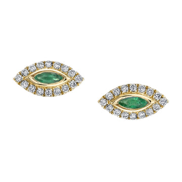 Diamond Evil Eye Studs with Emerald Eyes