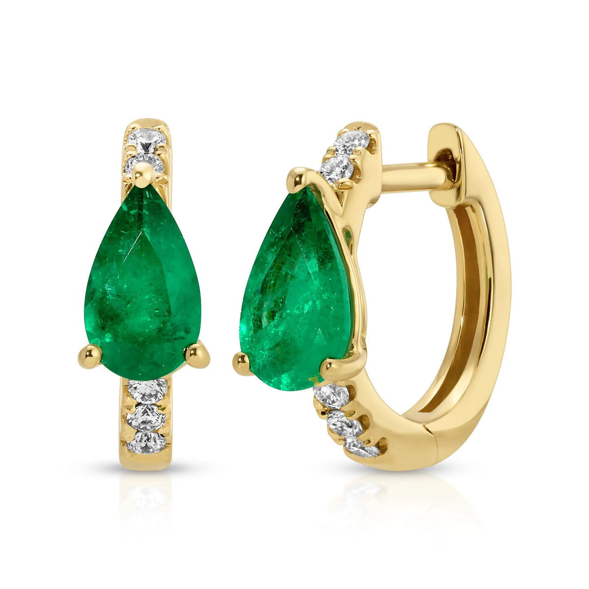 Pear Shaped Emerald=.74 Huggie Earringringrings
