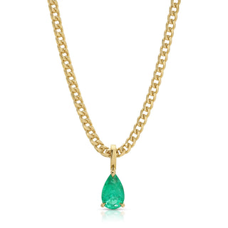 Pear Shaped Emeraldearringald Pendant On Cuban Link Chn 20" Emerald=.41 thumbnail
