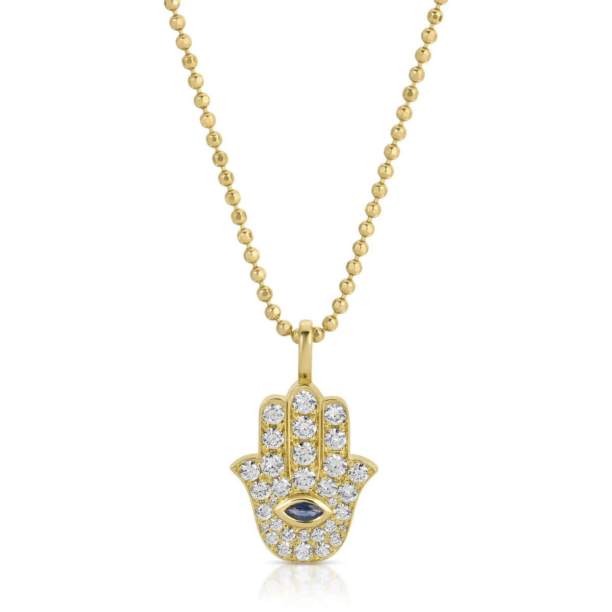 Smallall Diamond Hamsa With Blue Sapphire Pendant Blue Sapphire=.08