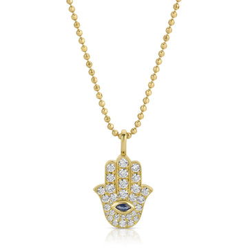 Smallall Diamond Hamsa With Blue Sapphire Pendant Blue Sapphire=.08