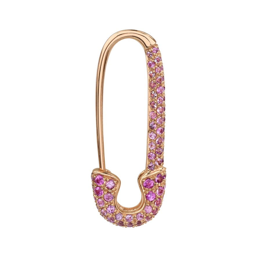 Pink Sapphire Safety Pin Earring Left