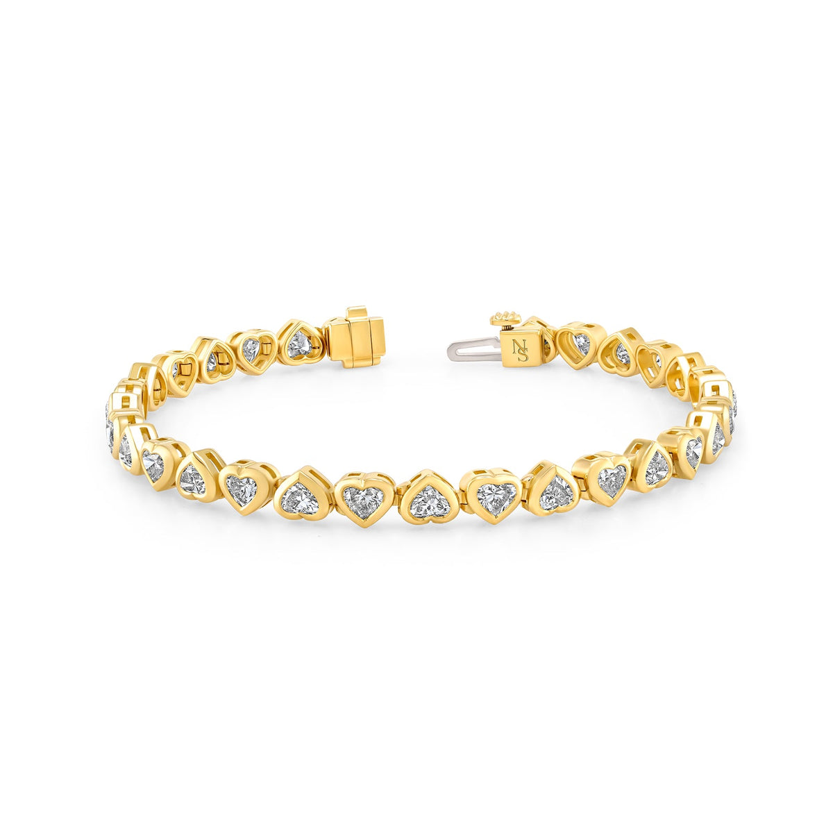 18K Yellow Gold Heart Bezel Diamond Tennis Bracelet