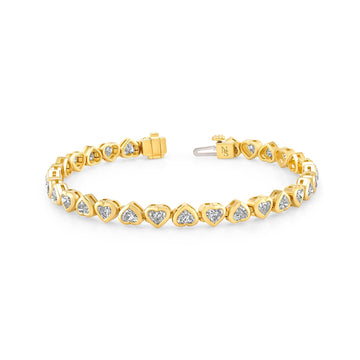 18K Yellow Gold Heart Bezel Diamond Tennis Bracelet