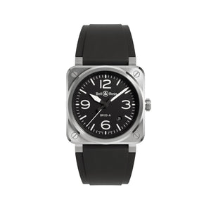BR03 AUTO 41 BLACK STEEL 41MM RUBBER STRAP