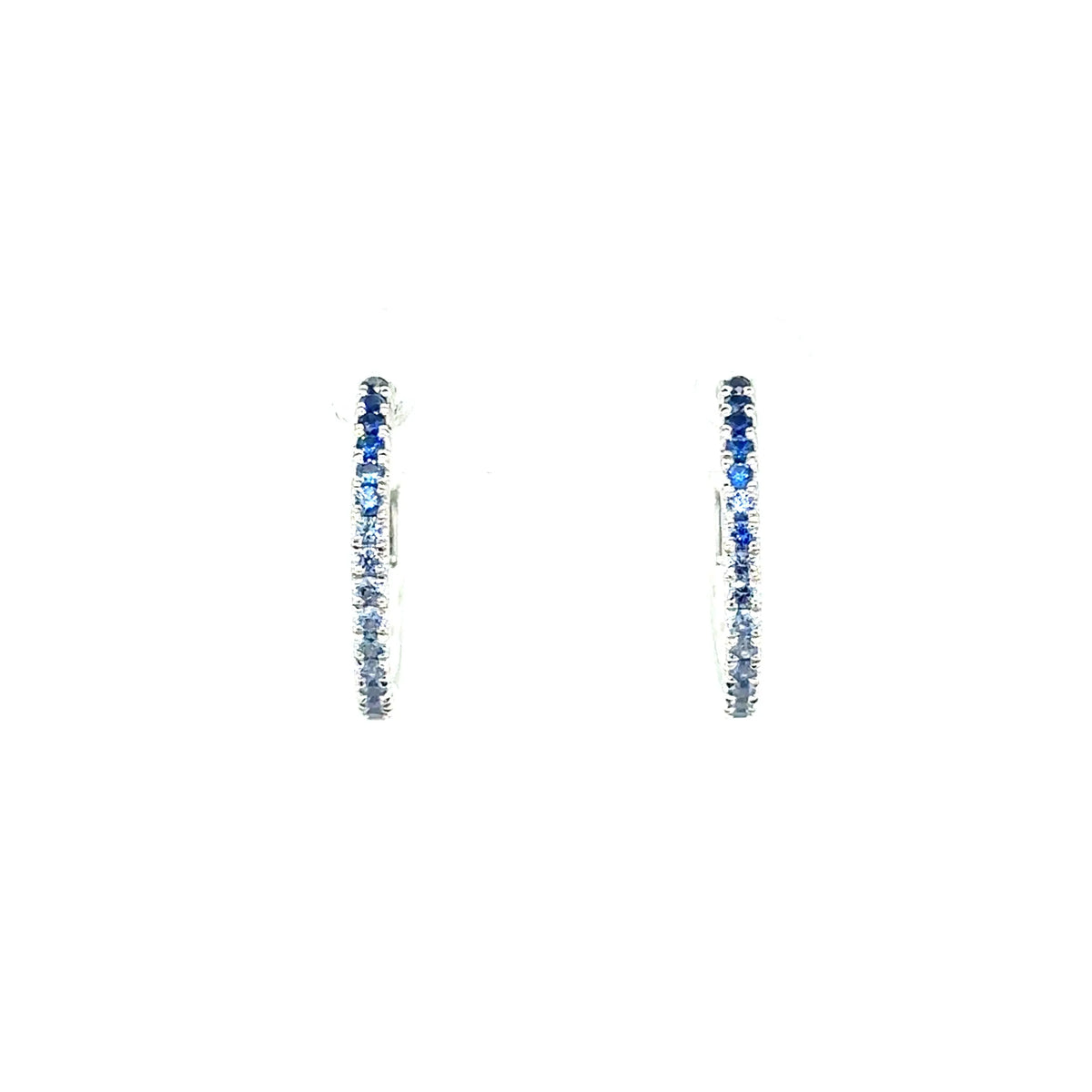 18K White Gold Hoops with Ombré Blue Sapphires