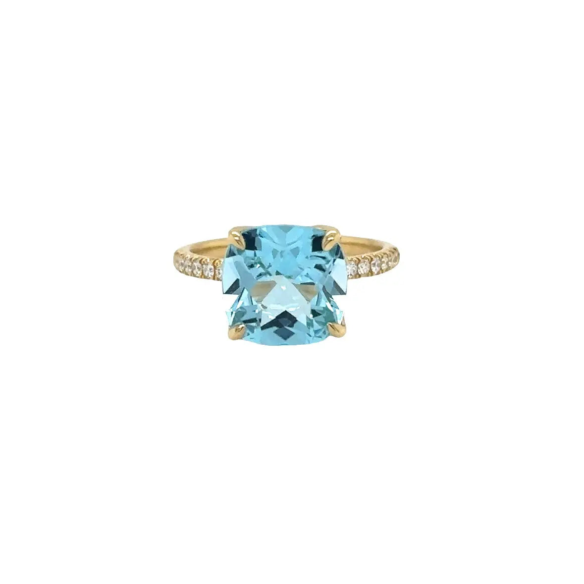 18K Yellow Gold Blue Topaz Cocktail Ring with Diamonds