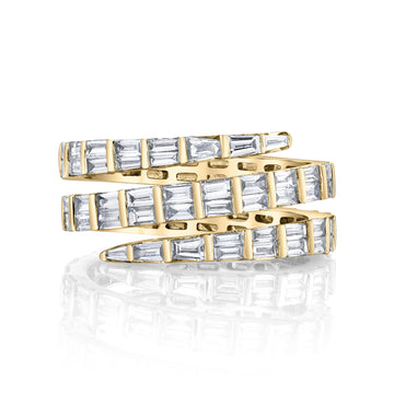 Three Row Baguette Diamond Pinky Coil Ring