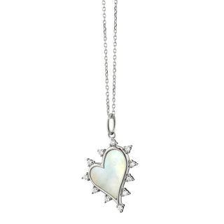 MOTHER OF PEARL HEART NECKLACE WITH WHITE SAPPHIRES thumbnail