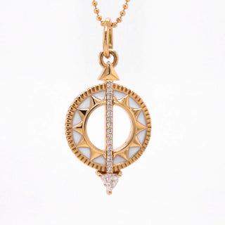 Mini "Time is Precious" Sundial Necklace with White Enamel and Diamond thumbnail