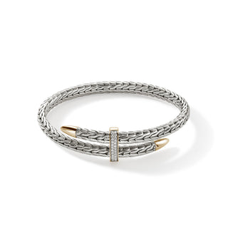 John Hardy Spear Flex Cuff, Sterling Silver, Gold, Diamonds, 5.5MM thumbnail
