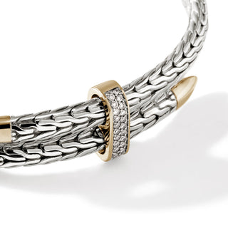 John Hardy Spear Flex Cuff, Sterling Silver, Gold, Diamonds, 5.5MM thumbnail