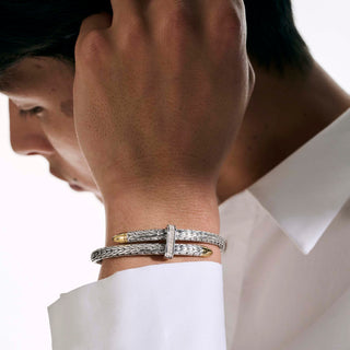 John Hardy Spear Flex Cuff, Sterling Silver, Gold, Diamonds, 5.5MM thumbnail