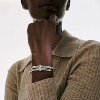 John Hardy Spear Flex Cuff, Sterling Silver, Gold, Diamonds, 5.5MM thumbnail