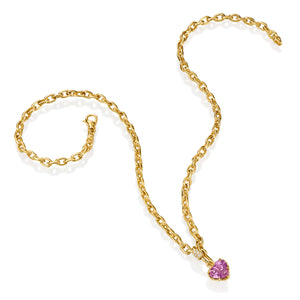 14K Yellow Gold Purple 5.08 CT Sapphire Heart Necklace with 24 Diamonds .21 TCW