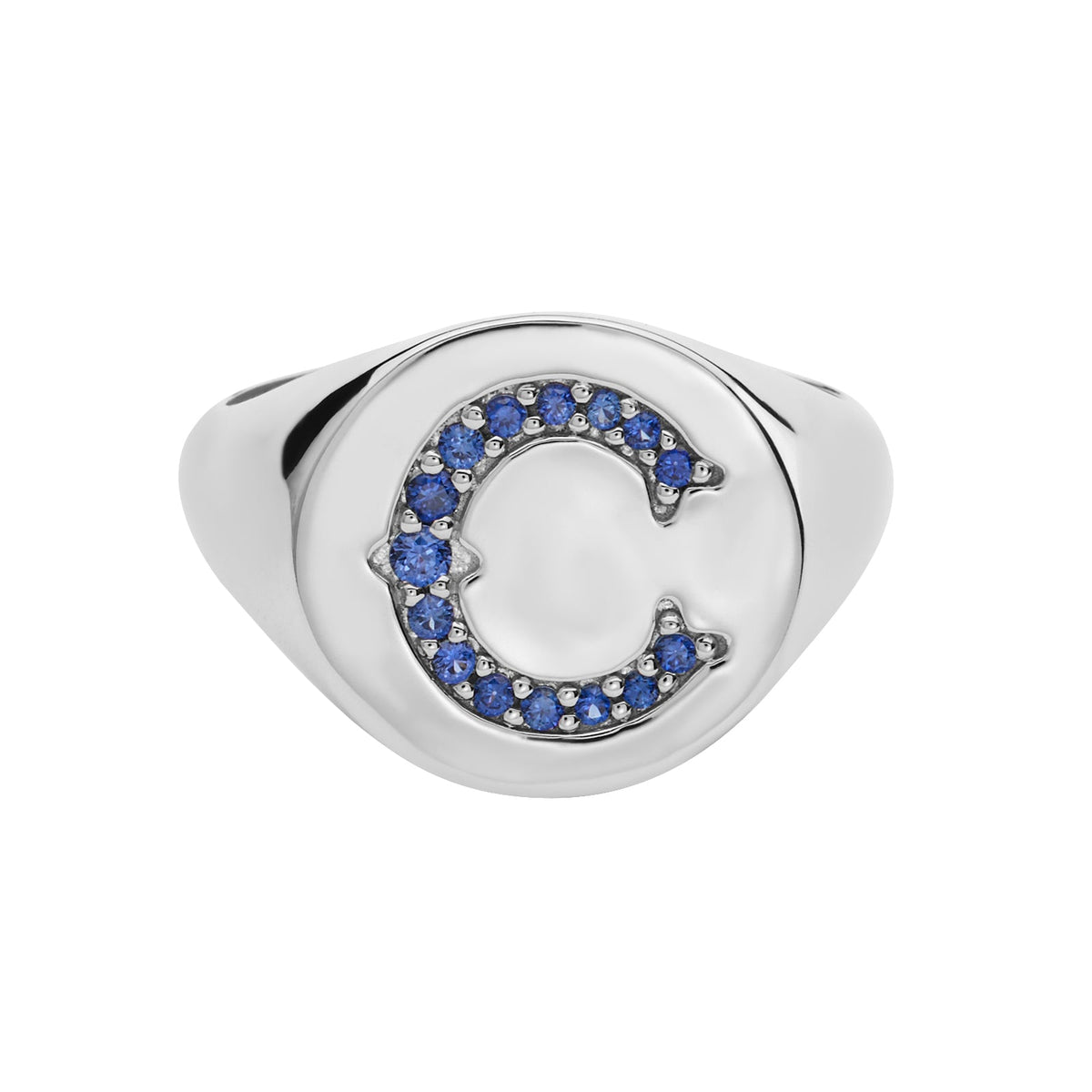 Chicago Cubs C Signet Ring Sapphires (Lab Grown)