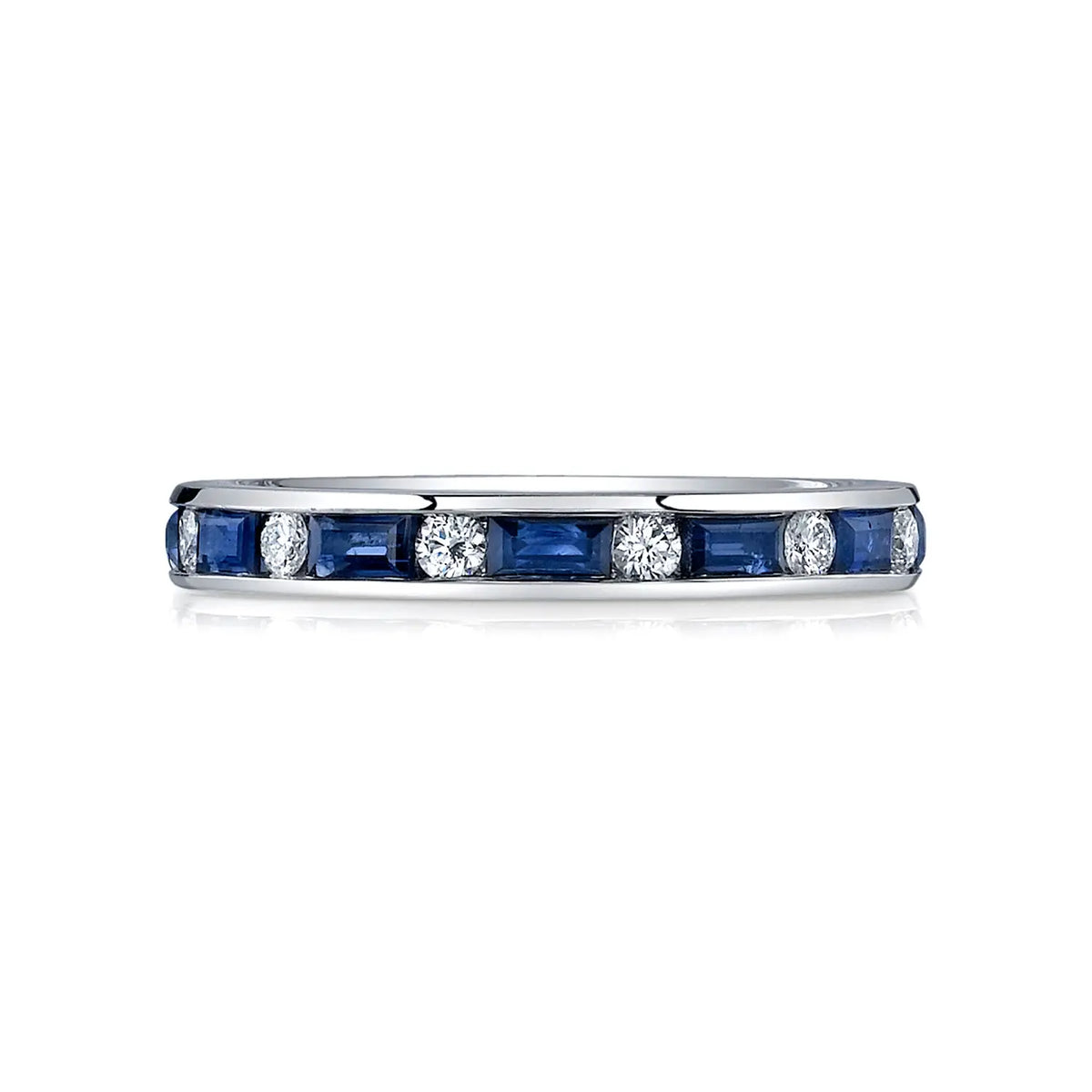 18K White Gold Baguette Sapphire and Round Diamond Channel-Set Eternity Band, 2.03ct G-H, SI1-SI2