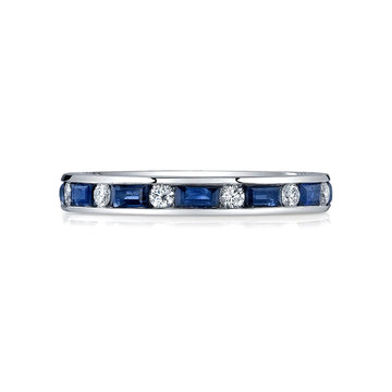 18K White Gold Baguette Sapphire and Round Diamond Channel-Set Eternity Band, 2.03ct G-H, SI1-SI2