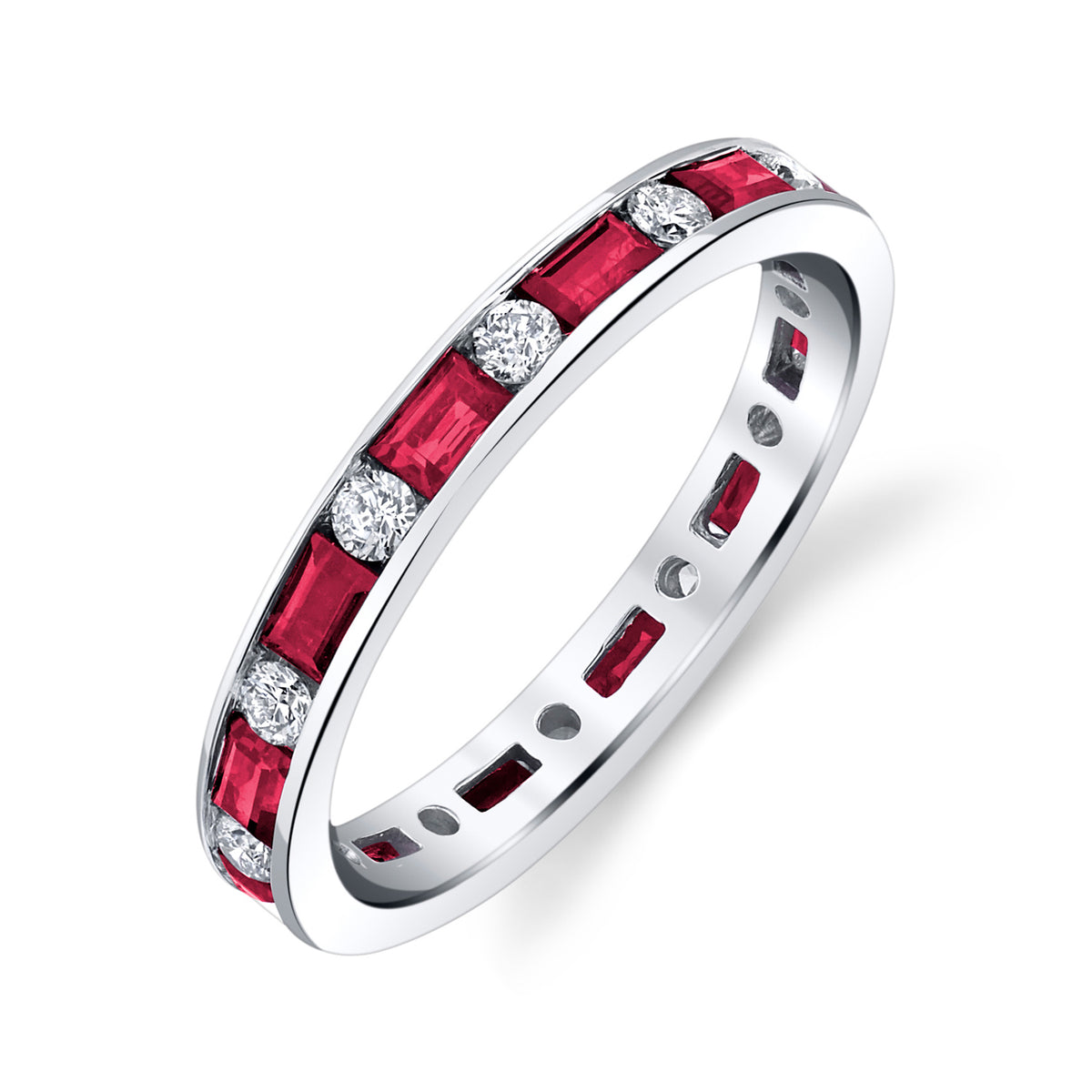 18K White Gold Diamond and Ruby Eternity Band - D006BR8