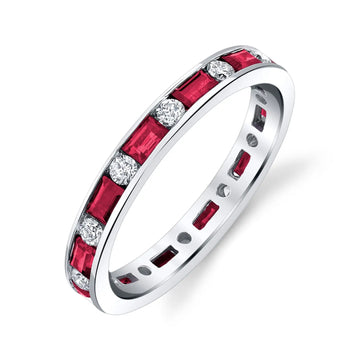 18K White Gold Diamond and Ruby Eternity Band - D006BR8