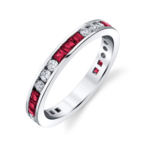 18K White Gold Diamond and Ruby Eternity Band - D008BR8
