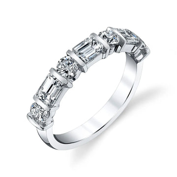 18K White Gold Emerald-Cut and Round Diamond Bar-Set Band, 1.35ct G-H, VS