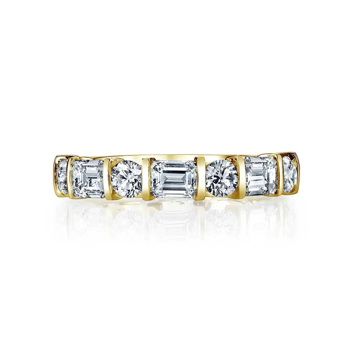 Emerald-Cut and Round Diamond Bar-Set Band