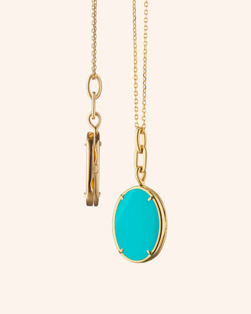 "Elle" Turquoise Stone Slim Locket Necklace
