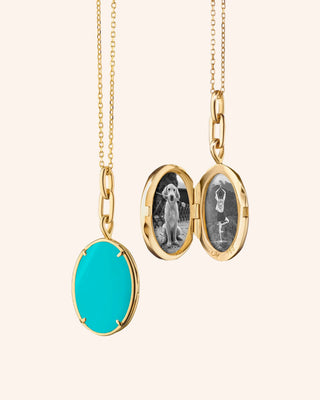 "Elle" Turquoise Stone Slim Locket Necklace thumbnail