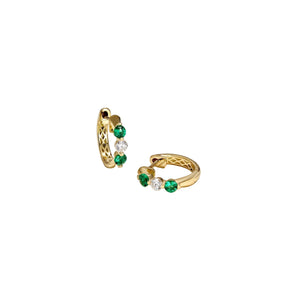 Mini Triplet Emerald and Diamond Huggie Earrings