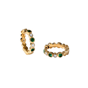 Bubbly Emerald and Diamond Mini Hoop Earrings