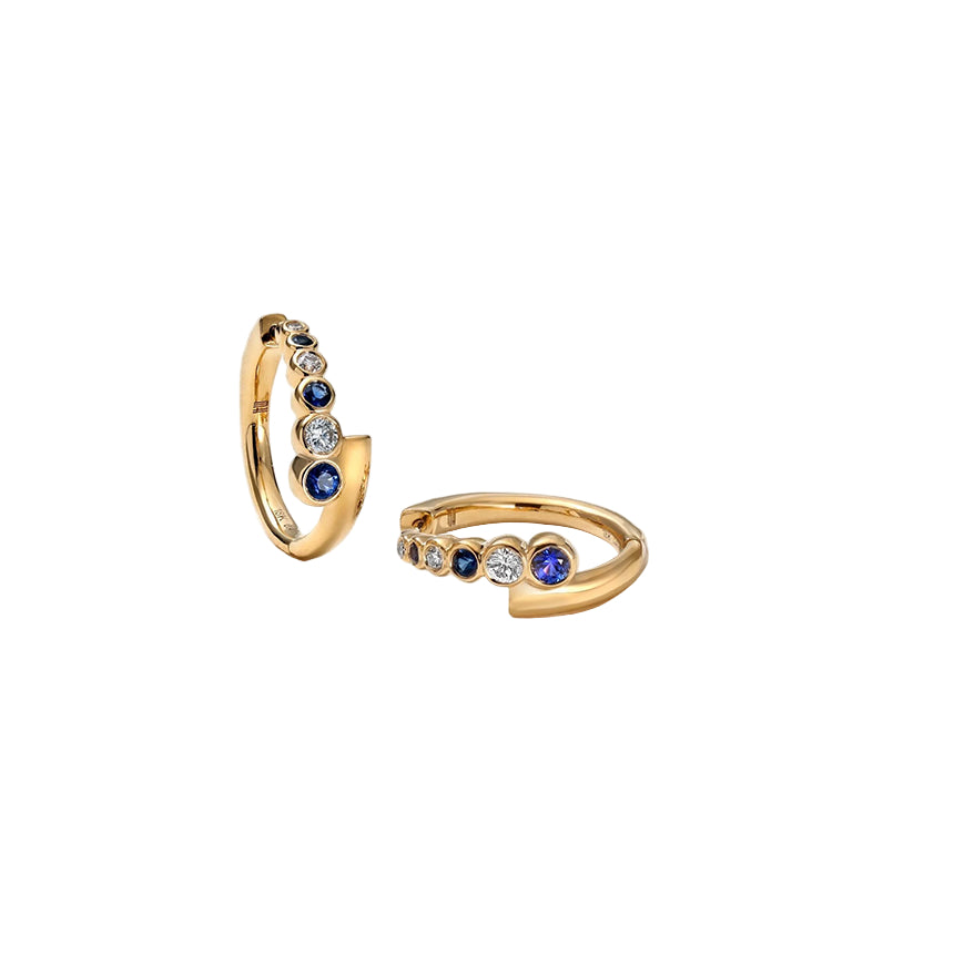 Bubbly Coil Sapphire and Diamond Huggie Earrings