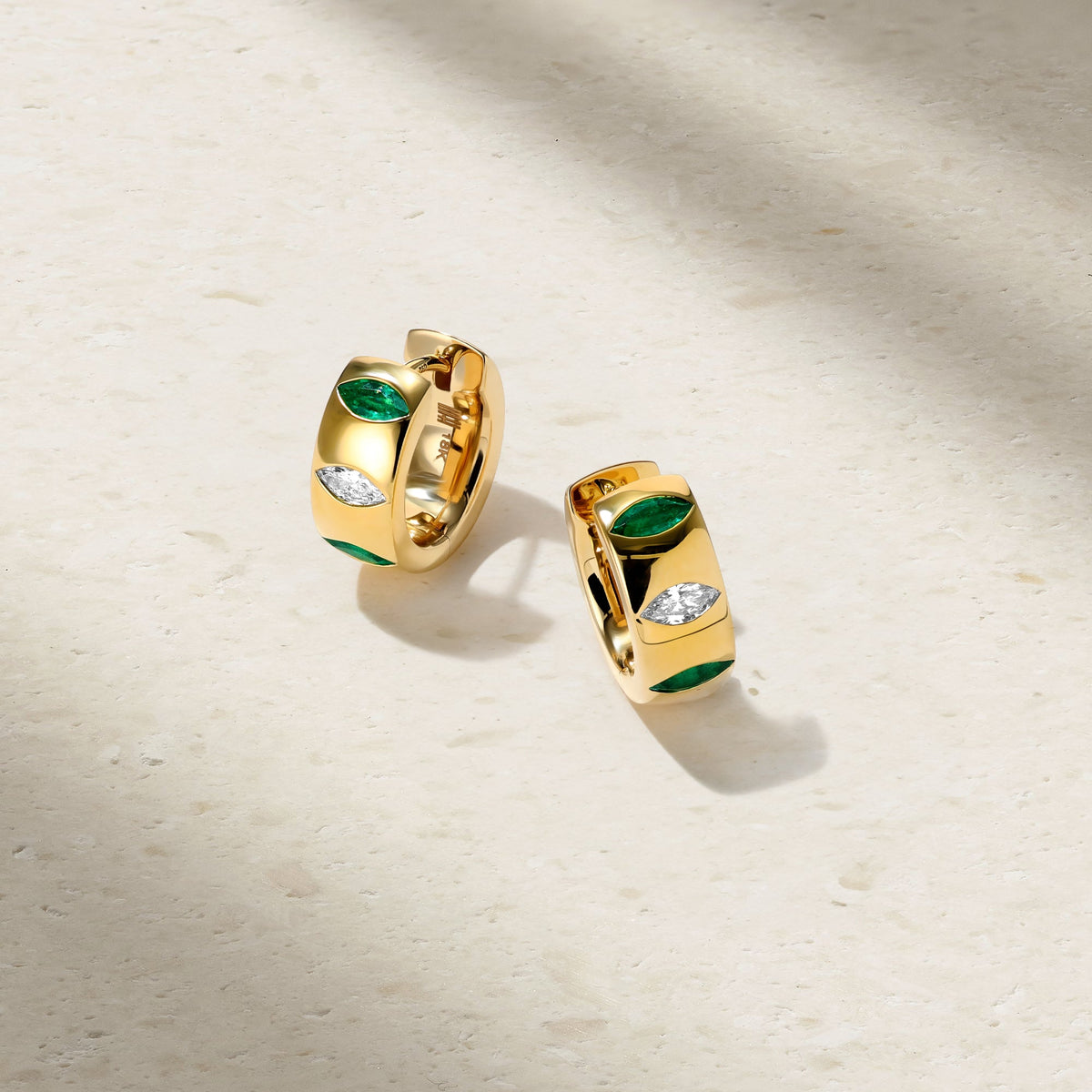 Guardian Emerald and Diamond Huggie Earrings