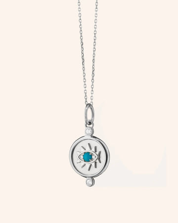 Mini "Protect" Evil Eye Necklace with Turquoise and White Sapphire